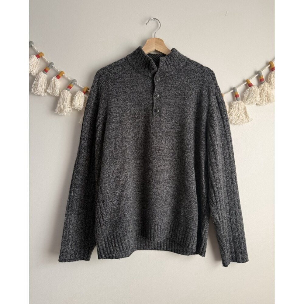 Bobby Jones Cashmere Wool Knit Henley Raglan Pullover Sweater Grey Preppy Men L